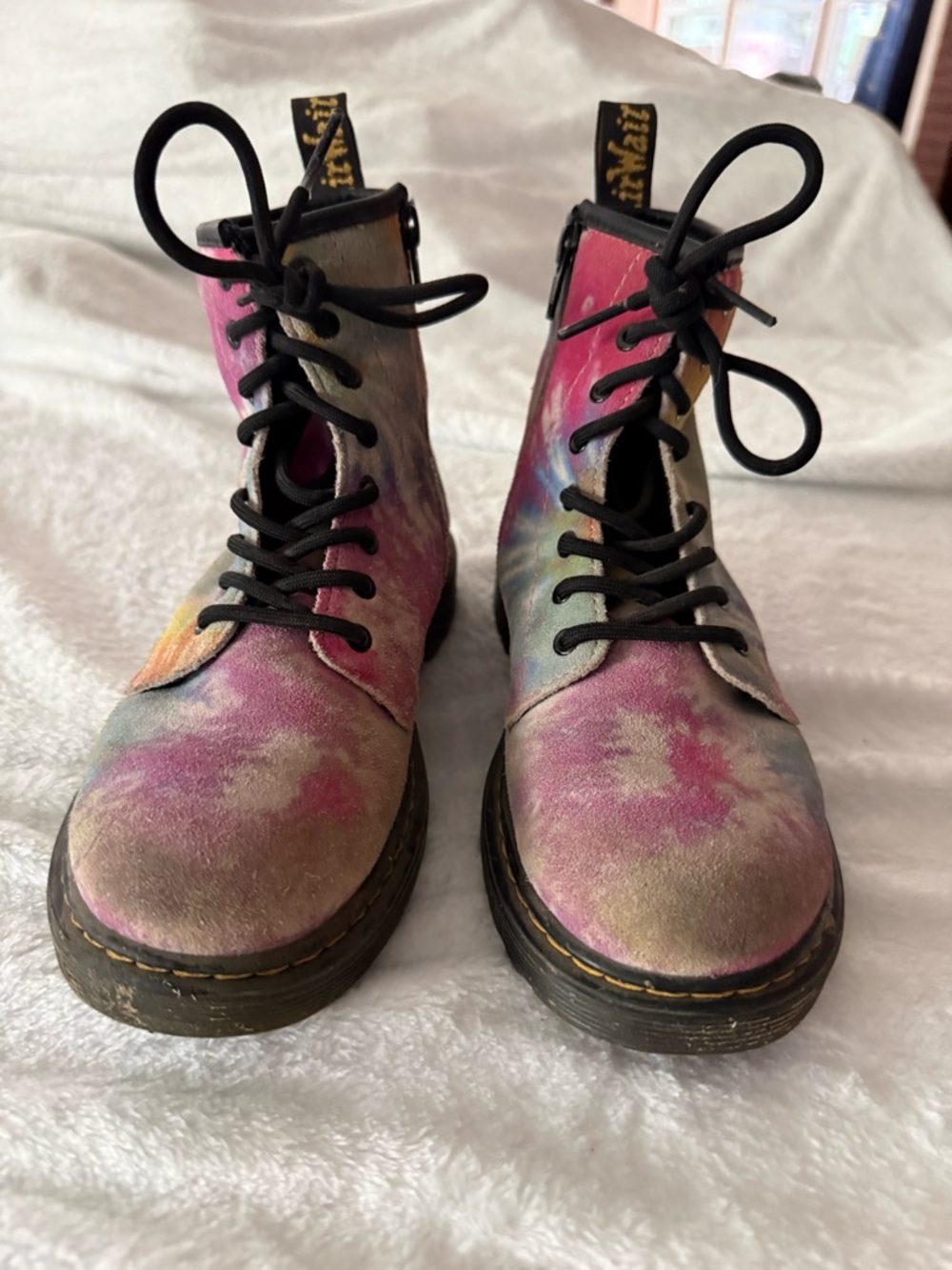 Doc Dr Martens Soft Suede 1460 Youth Tie Dye Girls Lace Up Boots 3 - Picture 2 of 13